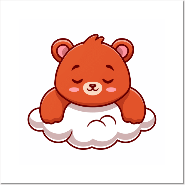 Cute Bear Sleeping On Cloud Cartoon Wall Art by Catalyst Labs